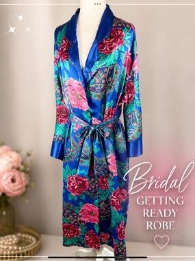 Cathryn Silky Satin Robe Floral Kimono Bridal Getting Ready Robe